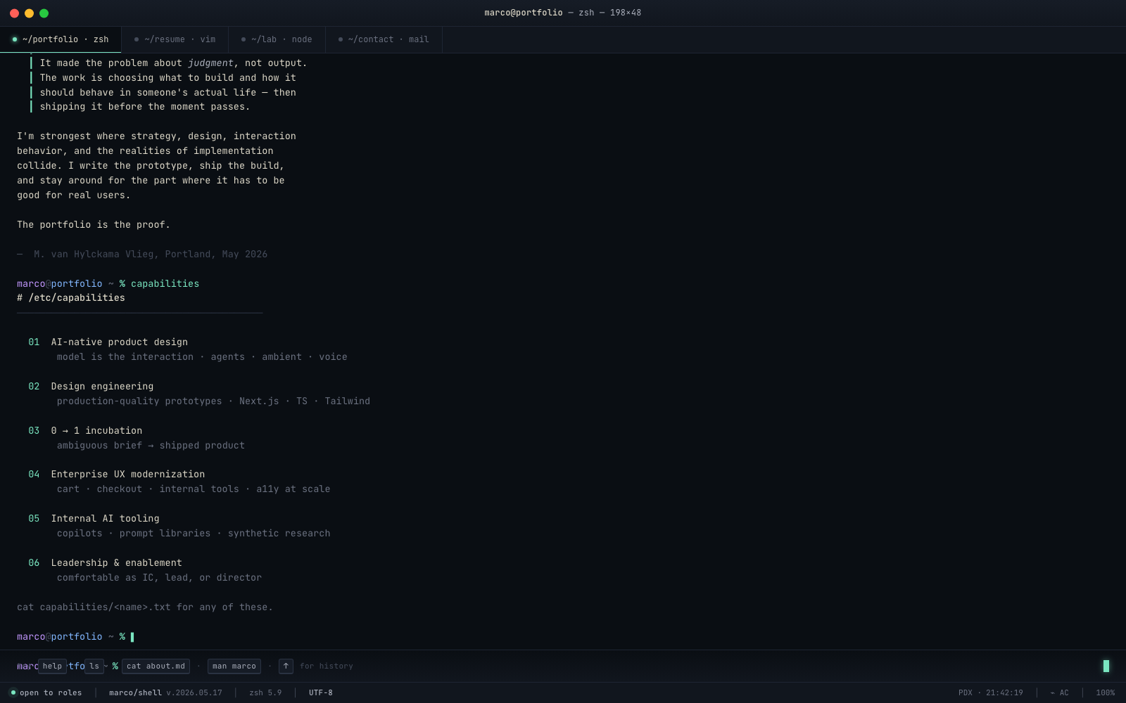 A working terminal session for the portfolio