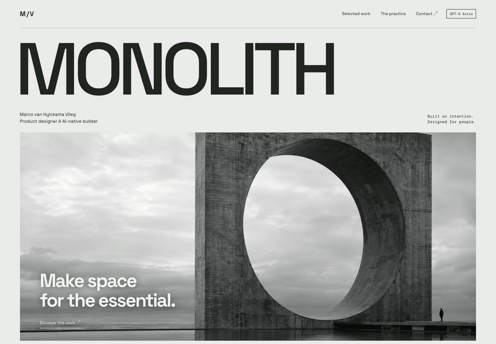 The Monolith, an architectural portfolio in silver and graphite with concrete geometry
